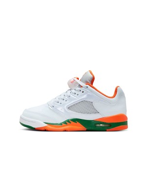 Air Jordan 5 Low FQ1293-018 - White Sneakers with Orange & Green Accents