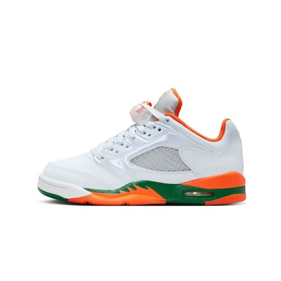 Air Jordan 5 Low FQ1293-018 - White Sneakers with Orange & Green Accents