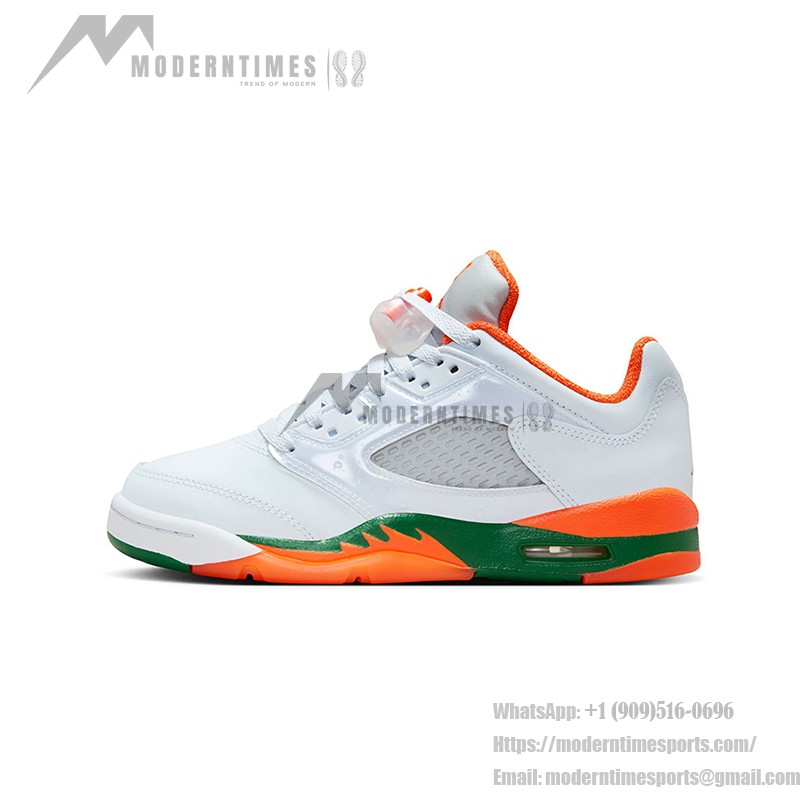 Air Jordan 5 Low FQ1293-018 White Sneakers with Orange and Green Accents