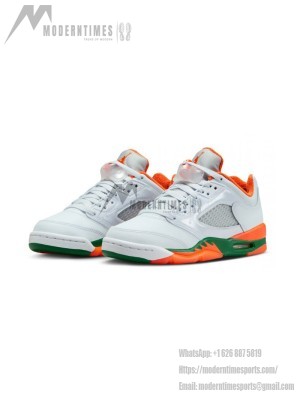 Air Jordan 5 Low FQ1293-018 - White Sneakers with Orange & Green Accents