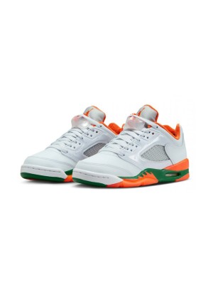 Air Jordan 5 Low FQ1293-018 - White Sneakers with Orange & Green Accents