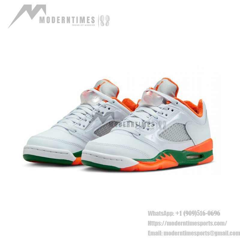 Air Jordan 5 Low FQ1293-018 White Sneakers with Orange and Green Accents