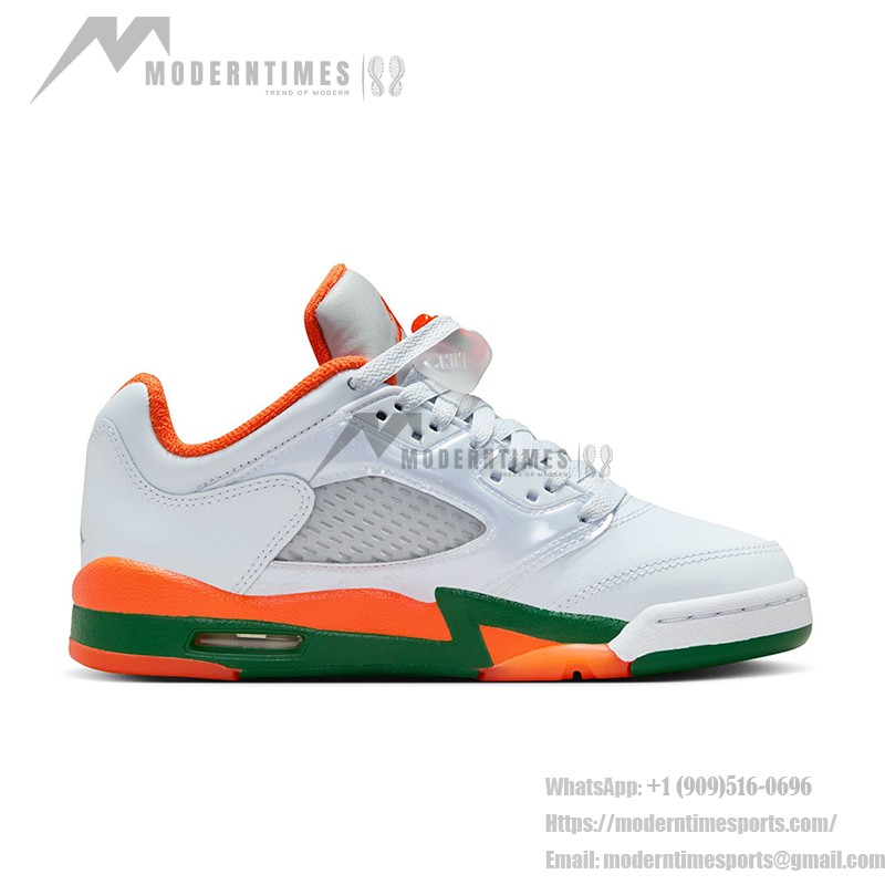 Air Jordan 5 Low FQ1293-018 White Sneakers with Orange and Green Accents