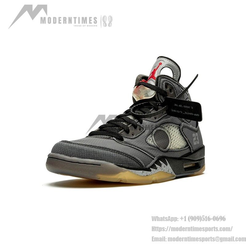 Air Jordan 5 Retro x Off-White CT8480-001 Grey Suede Sneakers with Reflective Tongue and Translucent Sole