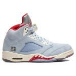 Air Jordan 5 Retro CI1899-400 Blue Suede Sneakers with Red Accents and Reflective Tongue