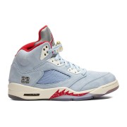 Air Jordan 5 Retro CI1899-400 - Blue Suede Sneakers with Red Accents & Reflective Tongue