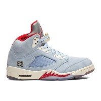 Air Jordan 5 Retro CI1899-400 - Blue Suede Sneakers with Red Accents & Reflective Tongue