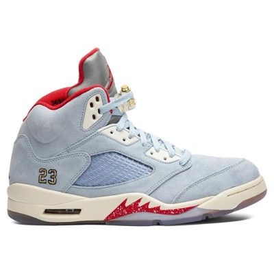 Air Jordan 5 Retro CI1899-400 - Blue Suede Sneakers with Red Accents & Reflective Tongue