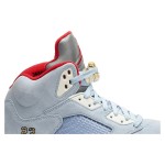 Air Jordan 5 Retro CI1899-400 Blue Suede Sneakers with Red Accents and Reflective Tongue