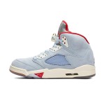 Air Jordan 5 Retro CI1899-400 Blue Suede Sneakers with Red Accents and Reflective Tongue