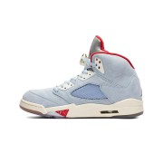 Air Jordan 5 Retro CI1899-400 - Blue Suede Sneakers with Red Accents & Reflective Tongue