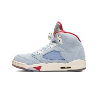 Air Jordan 5 Retro CI1899-400 - Blue Suede Sneakers with Red Accents & Reflective Tongue