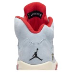 Air Jordan 5 Retro CI1899-400 Blue Suede Sneakers with Red Accents and Reflective Tongue