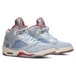 Air Jordan 5 Retro CI1899-400 Blue Suede Sneakers with Red Accents and Reflective Tongue