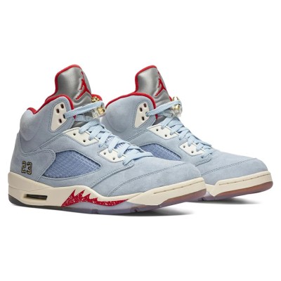 Air Jordan 5 Retro CI1899-400 - Blue Suede Sneakers with Red Accents & Reflective Tongue