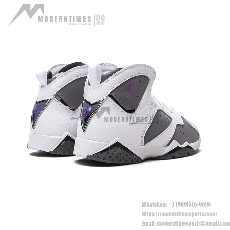 Air Jordan 7 Retro "Flint" DJ2778-100 white, grey, and purple high-top basketball sneakers