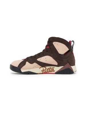 Air Jordan 7 Retro x Patta "Shimmer" AT3375-200 - Pink and Brown High-Top Basketball Sneakers, Retro Collaboration, Stylish and Comfortable