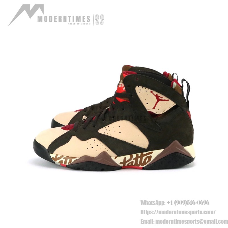 Air Jordan 7 Retro x Patta "Shimmer" AT3375-200 pink and brown high-top basketball sneakers