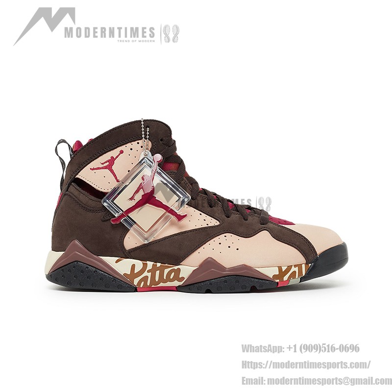 Air Jordan 7 Retro x Patta "Shimmer" AT3375-200 pink and brown high-top basketball sneakers