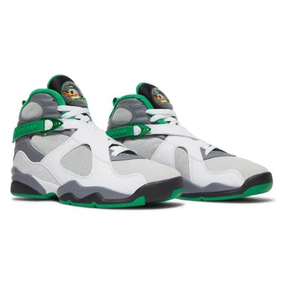 Air Jordan 8 PE "Pure Platinum" 1300-135 - White and Green High-Top Basketball Sneakers, Classic and Comfortable