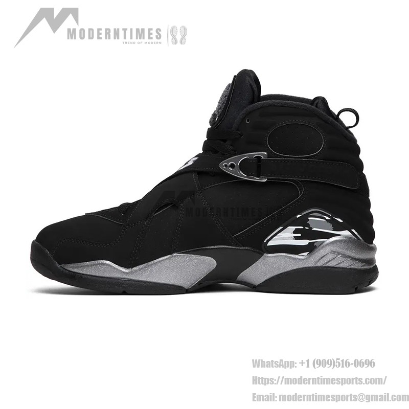 Air Jordan 8 Retro "Chrome" black and silver high-top basketball sneakers