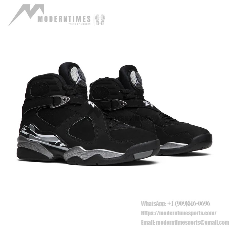 Air Jordan 8 Retro "Chrome" black and silver high-top basketball sneakers