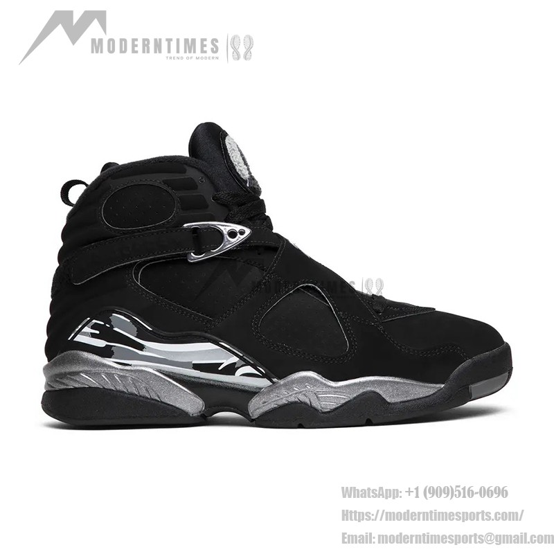 Air Jordan 8 Retro "Chrome" black and silver high-top basketball sneakers