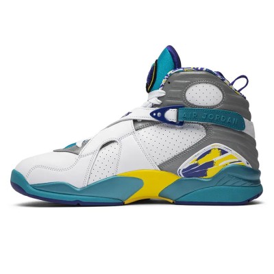 Air Jordan 8 Retro "White Aqua" CL1236-100 - White, Grey, and Aqua High-Top Sneakers