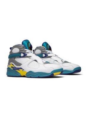 Air Jordan 8 Retro "White Aqua" CL1236-100 - White, Grey, and Aqua High-Top Sneakers