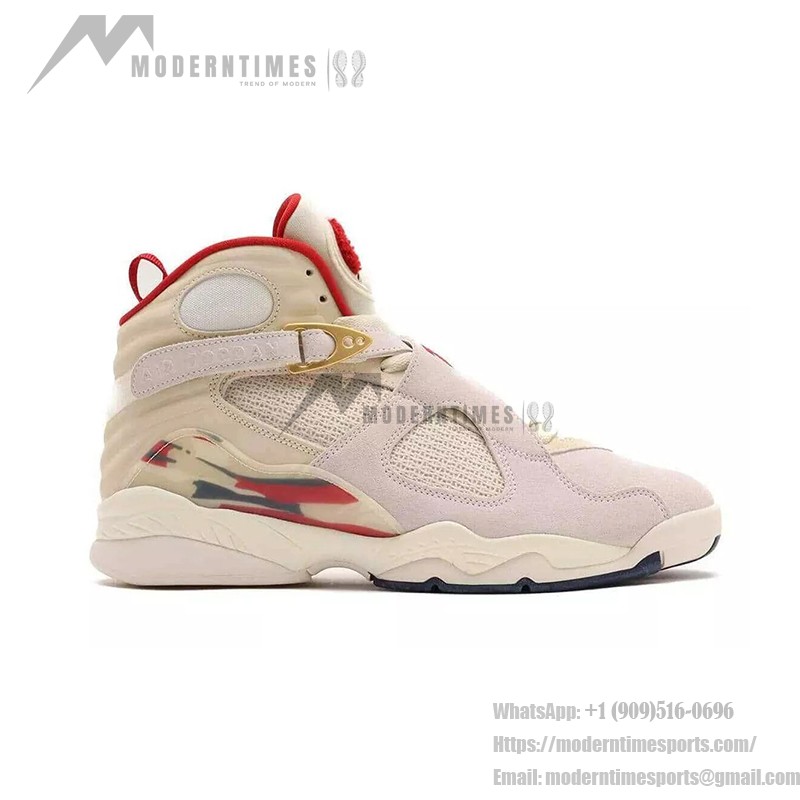 Air Jordan 8 Retro Mi Casa Es Su Casa Beige und Rot High-Top Sneakers