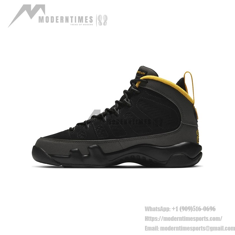 Air Jordan 9 Retro "Dark Charcoal" Dark Grey, Black, and Gold Sneakers