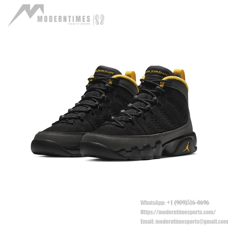 Air Jordan 9 Retro "Dark Charcoal" Dark Grey, Black, and Gold Sneakers