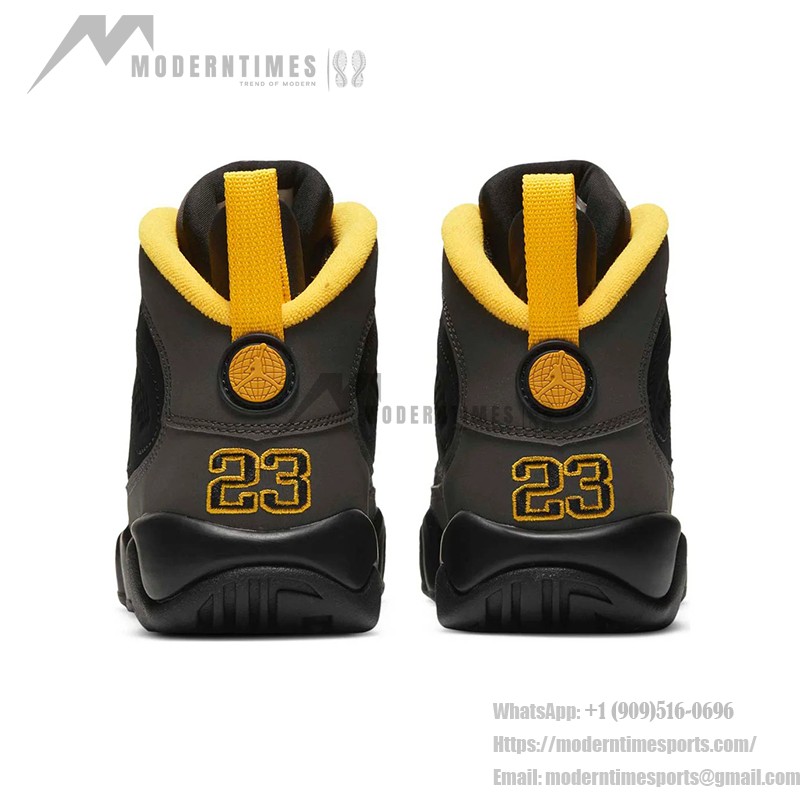 Air Jordan 9 Retro "Dark Charcoal" Dark Grey, Black, and Gold Sneakers