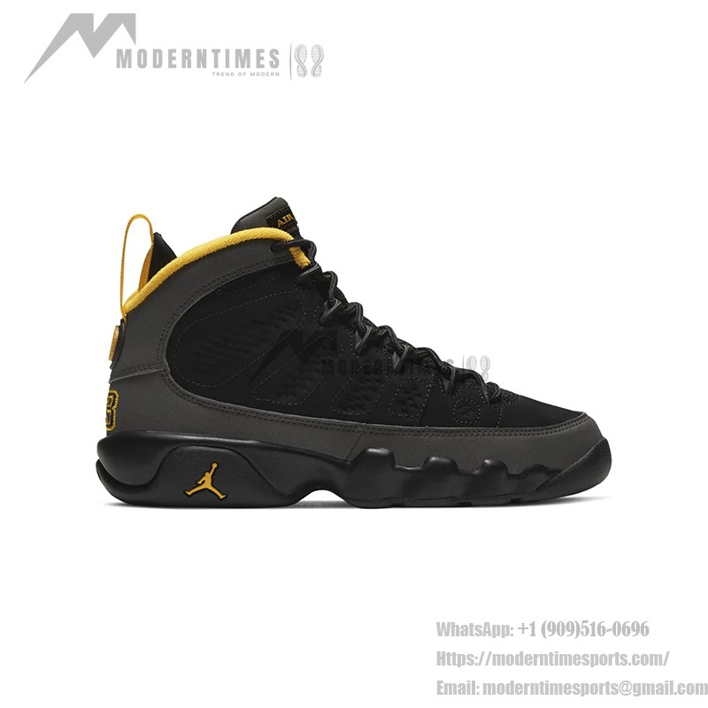 Air Jordan 9 Retro "Dark Charcoal" Dark Grey, Black, and Gold Sneakers