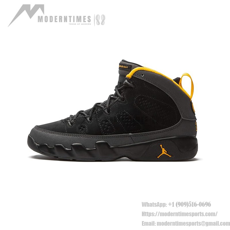 Air Jordan 9 Retro "Dark Charcoal University Gold" Black and Gold Basketball Sneakers