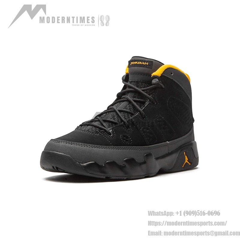 Air Jordan 9 Retro "Dark Charcoal University Gold" Black and Gold Basketball Sneakers