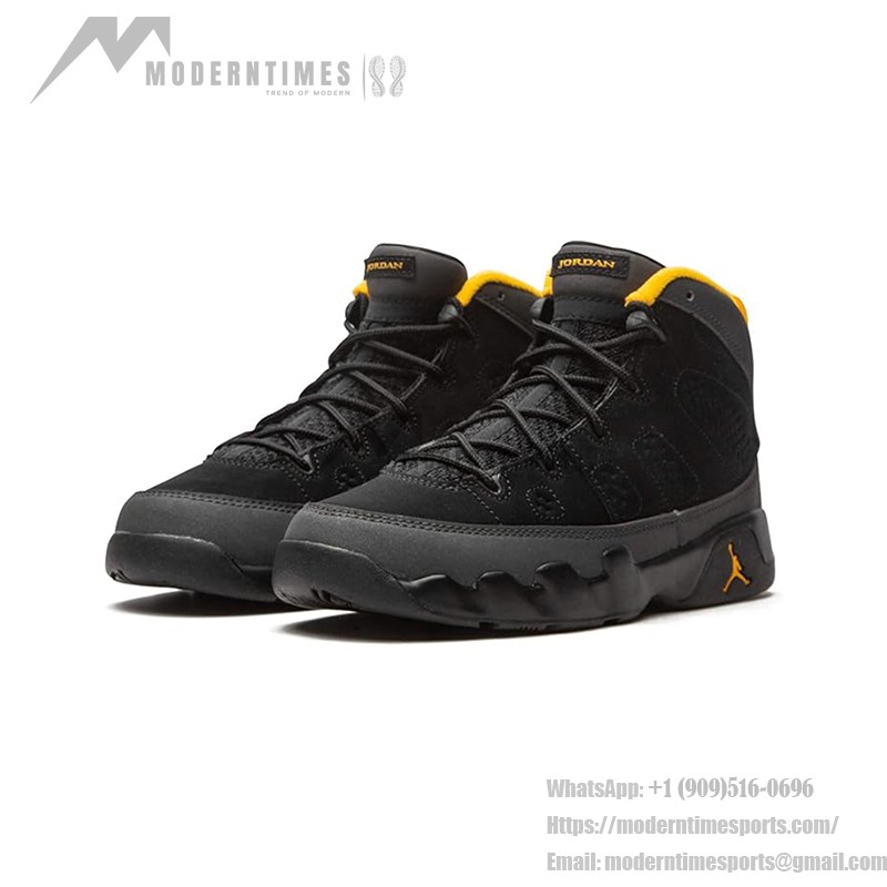 Air Jordan 9 Retro "Dark Charcoal University Gold" Black and Gold Basketball Sneakers