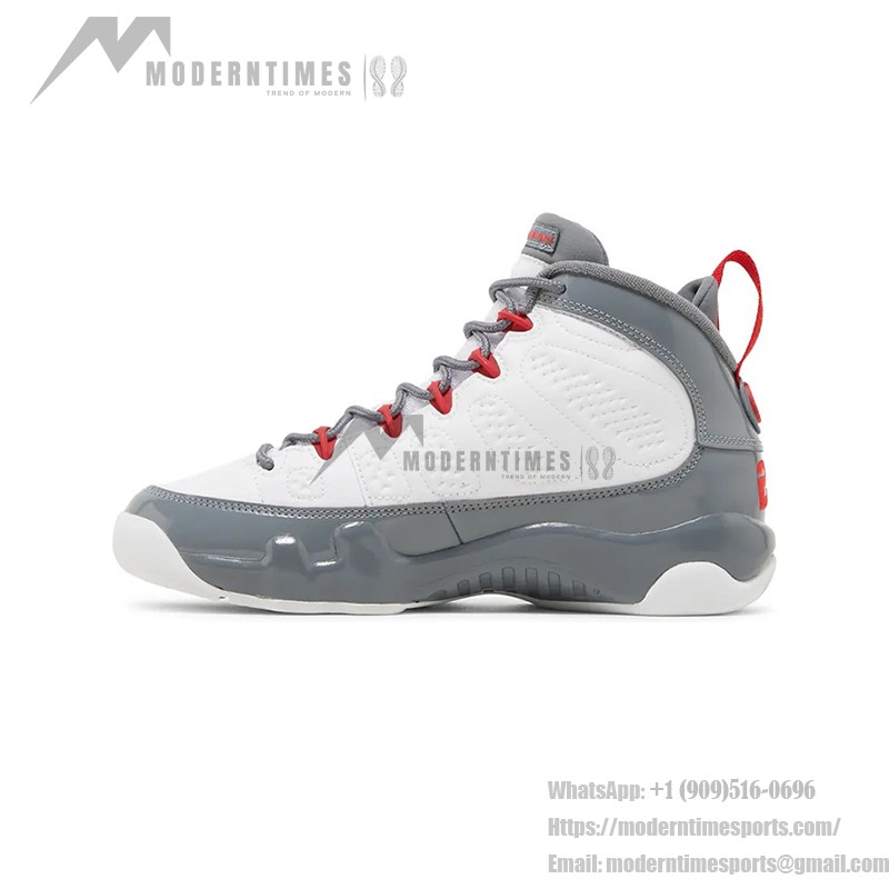 Air Jordan 9 Retro GS "Fire Red" White, Grey, and Red Basketball Sneakers