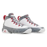 Air Jordan 9 Retro GS "Fire Red" White, Grey, and Red Basketball Sneakers