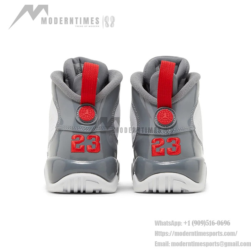 Air Jordan 9 Retro GS "Fire Red" White, Grey, and Red Basketball Sneakers