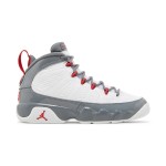 Air Jordan 9 Retro GS "Fire Red" White, Grey, and Red Basketball Sneakers