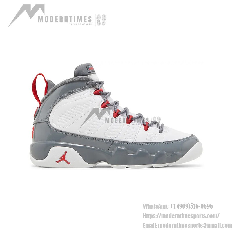 Air Jordan 9 Retro GS "Fire Red" White, Grey, and Red Basketball Sneakers