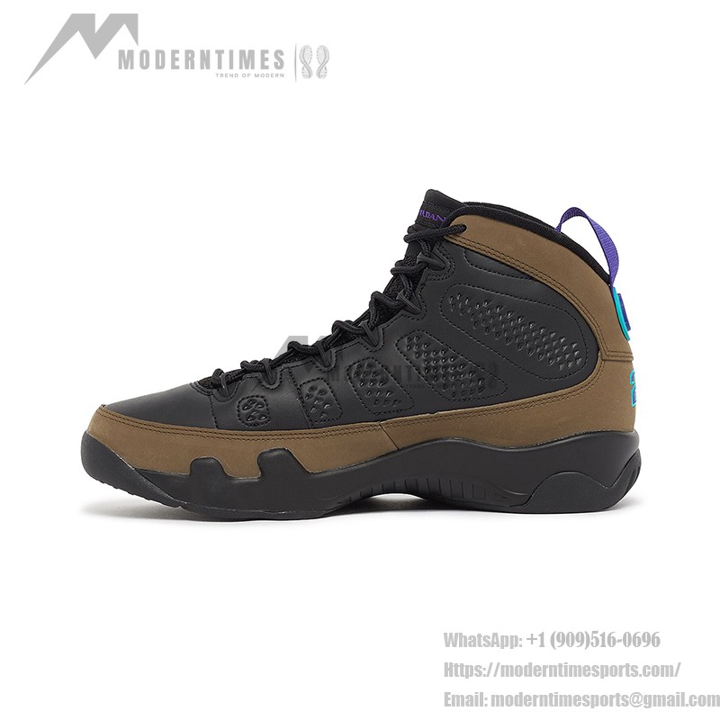 Air Jordan 9 Retro "Light Olive" Classic Black and Olive Basketball Sneakers