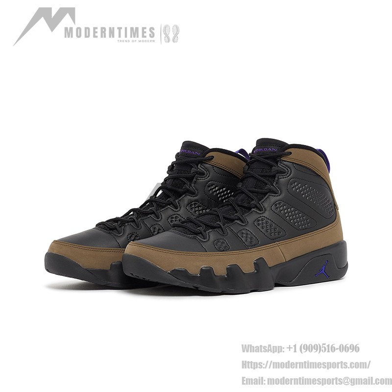 Air Jordan 9 Retro "Light Olive" Classic Black and Olive Basketball Sneakers