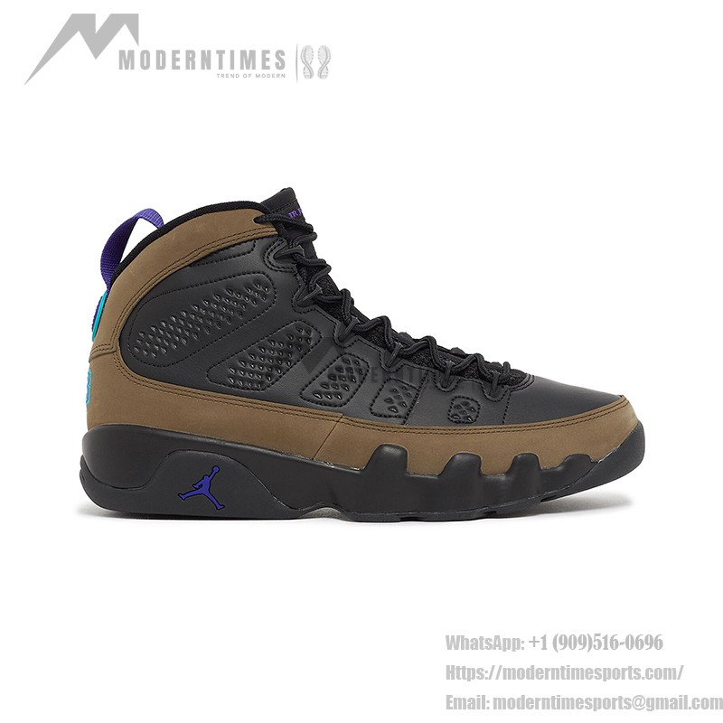 Air Jordan 9 Retro "Light Olive" Classic Black and Olive Basketball Sneakers