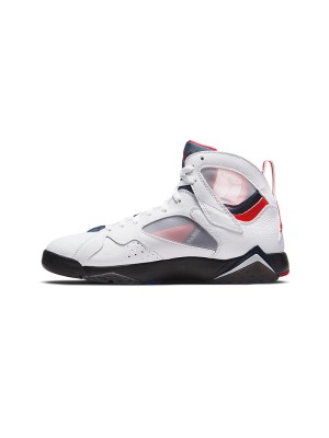 Air Jordan 7 Retro Trainer "White CZ0789-105" - White High-Top Basketball Sneakers with Red and Blue Accents