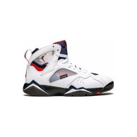 Air Jordan 7 Retro Trainer "White CZ0789-105" - White High-Top Basketball Sneakers with Red and Blue Accents