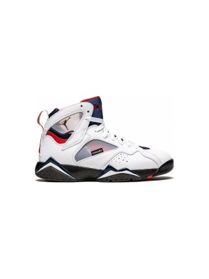 Air Jordan 7 Retro Trainer "White CZ0789-105" - White High-Top Basketball Sneakers with Red and Blue Accents