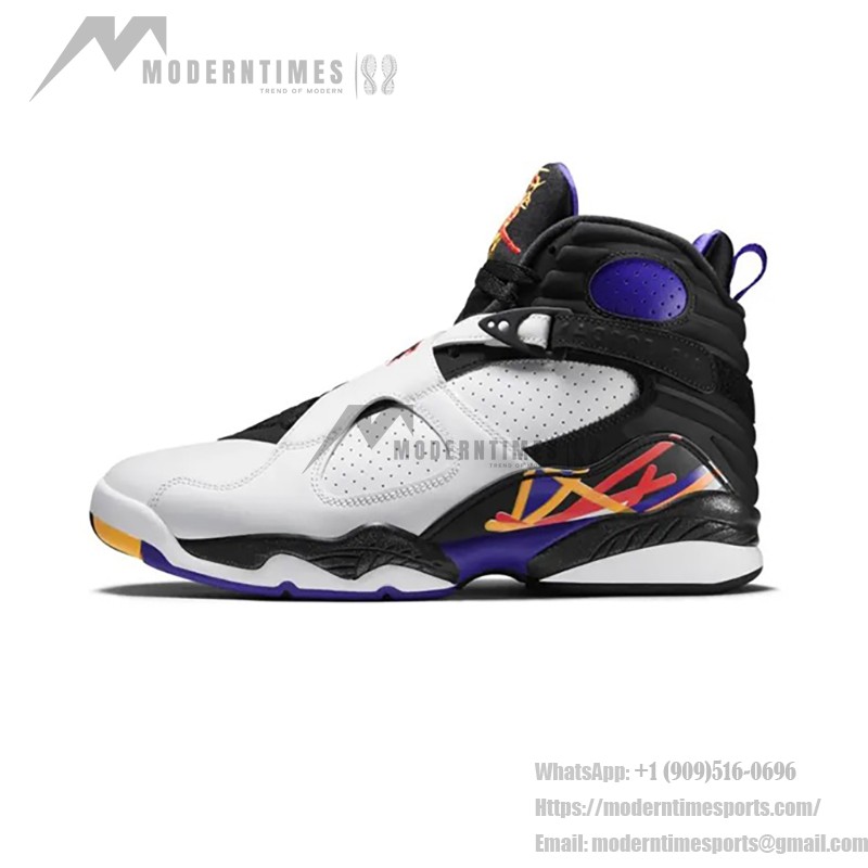 Air Jordan 8 Retro "Three-Peat" White, Black, Purple, and Gold Sneakers