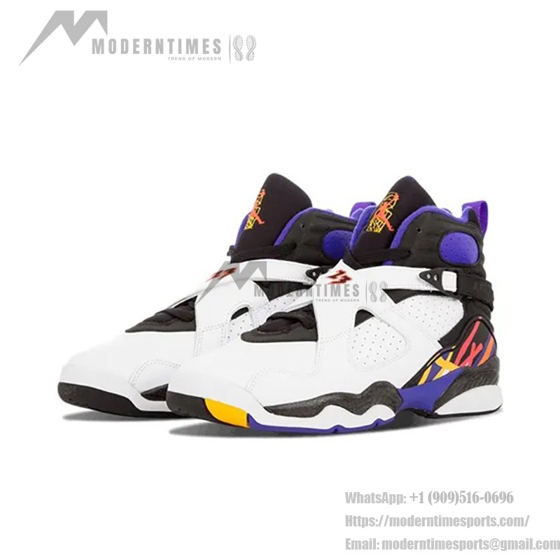 Air Jordan 8 Retro "Three-Peat" White, Black, Purple, and Gold Sneakers